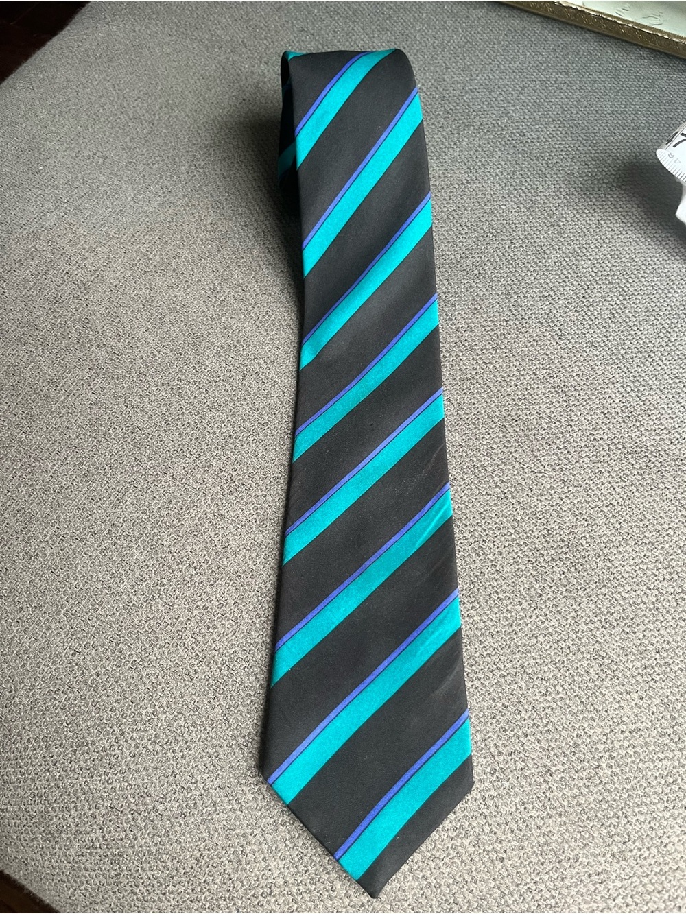 Vintage Givenchy Black Tie with Teal and Royal Blue Stripes